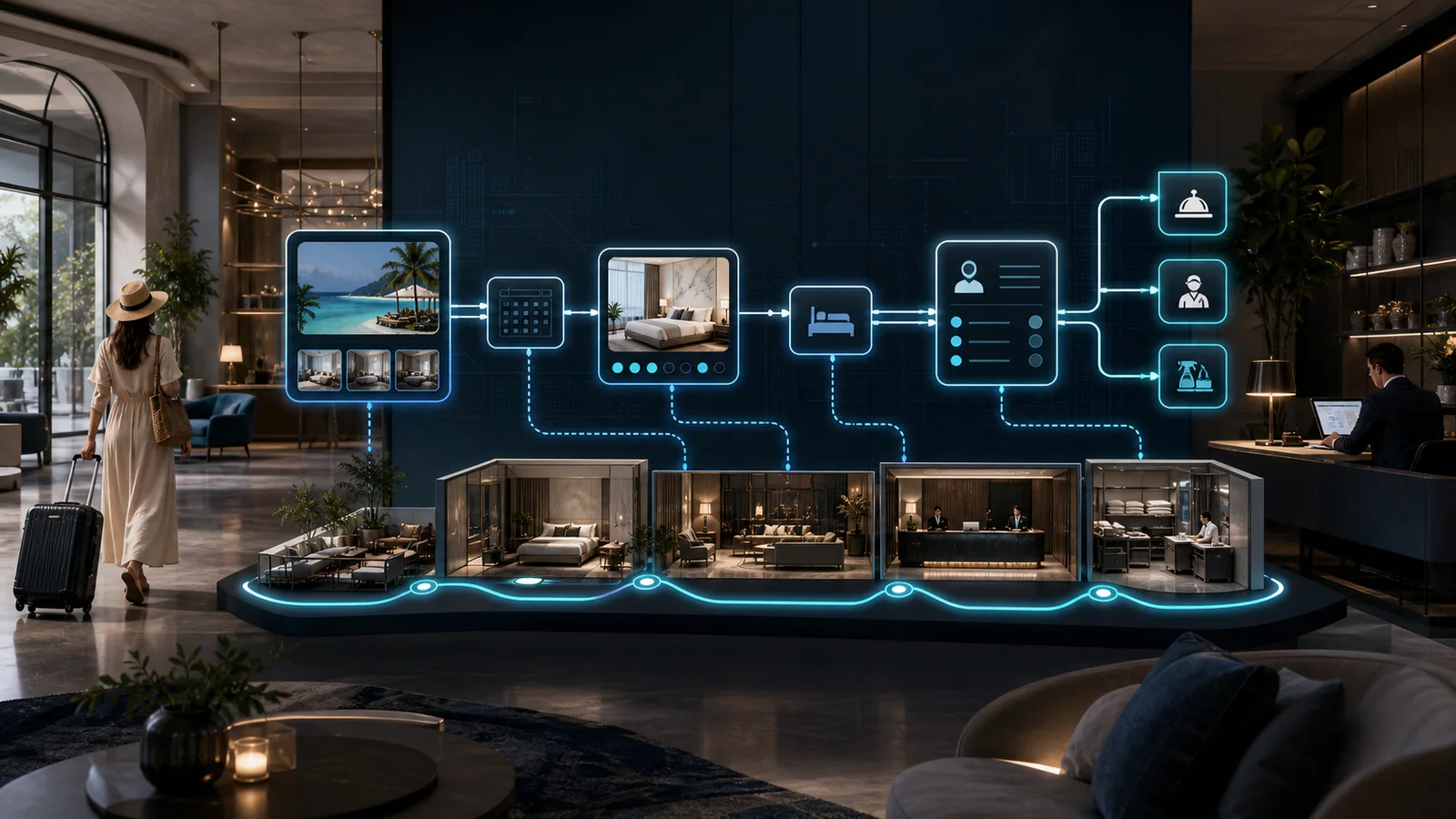Percorso integrato tra sito hotel, prenotazione, dati ospite e attività operative