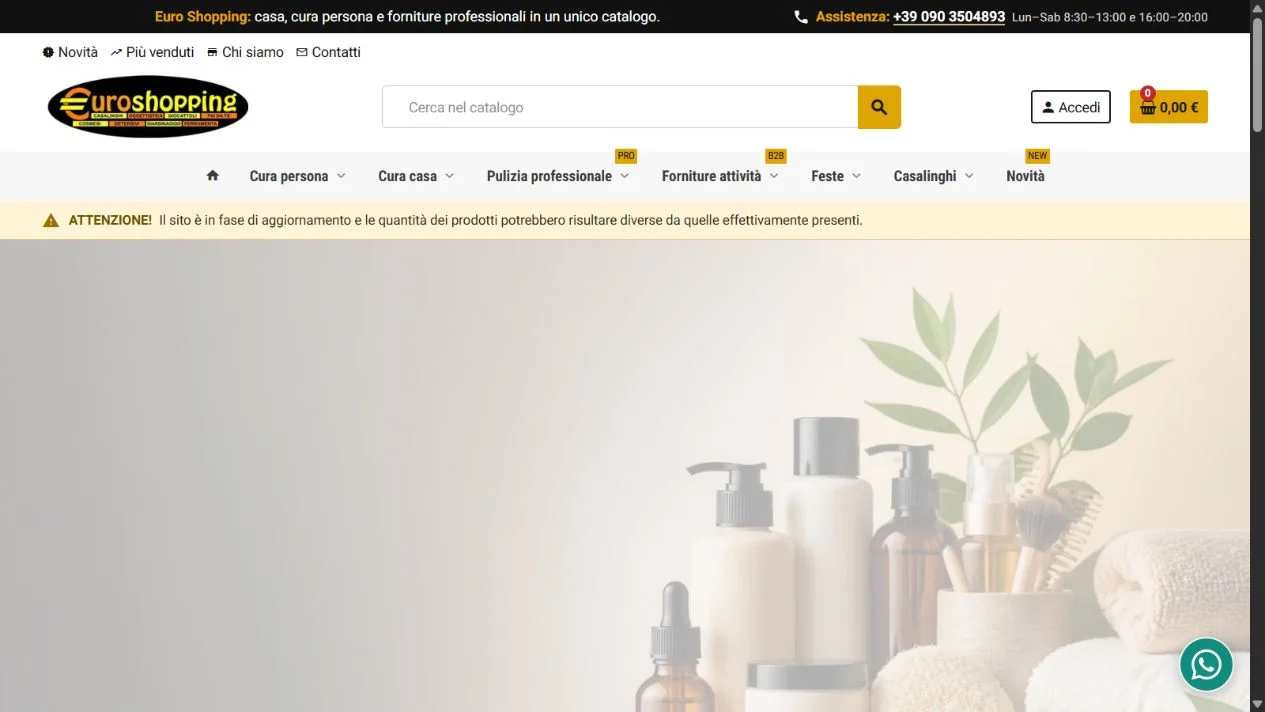 Homepage del nuovo e-commerce Euro Shopping visualizzata da desktop